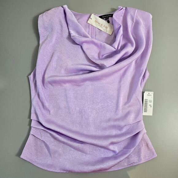 Strut & Bolt Lavender Sleeveless Shoulder Pad Cowl Neck Blouse Sz M (792) - Picture 1 of 4